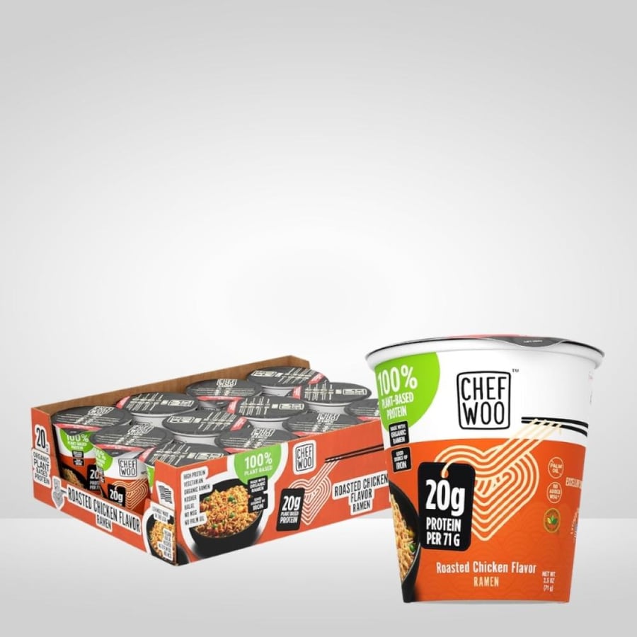نودلز رامن بروتين من شيف وو دجاج مشوي 71جم كرتون 12 حبة - CHEF WOO Protein Ramen Noodles Roasted Chicken 71g Box 12 Pieces
