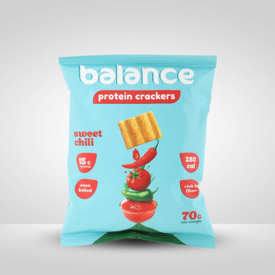 بالانس بروتين كراكرز سويت شيلي 70جم كرتون 10 حبة - Balance Protein Crackers Sweet Chili 70g Box 10 Pieces