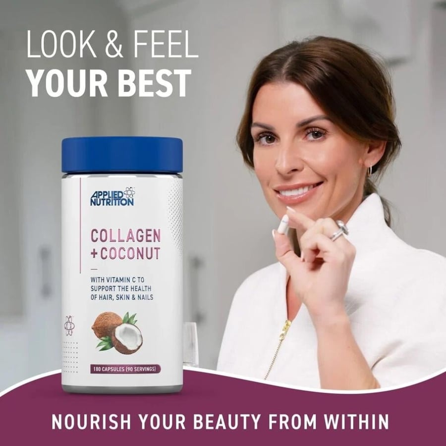كبسولات الكولاجين البحري وجوز الهند مع فيتامين سي من أبلايد نيوتريشن 180 كبسولة - Applied Nutrition Collagen + Coconut With Vitamin C 180 Capsules