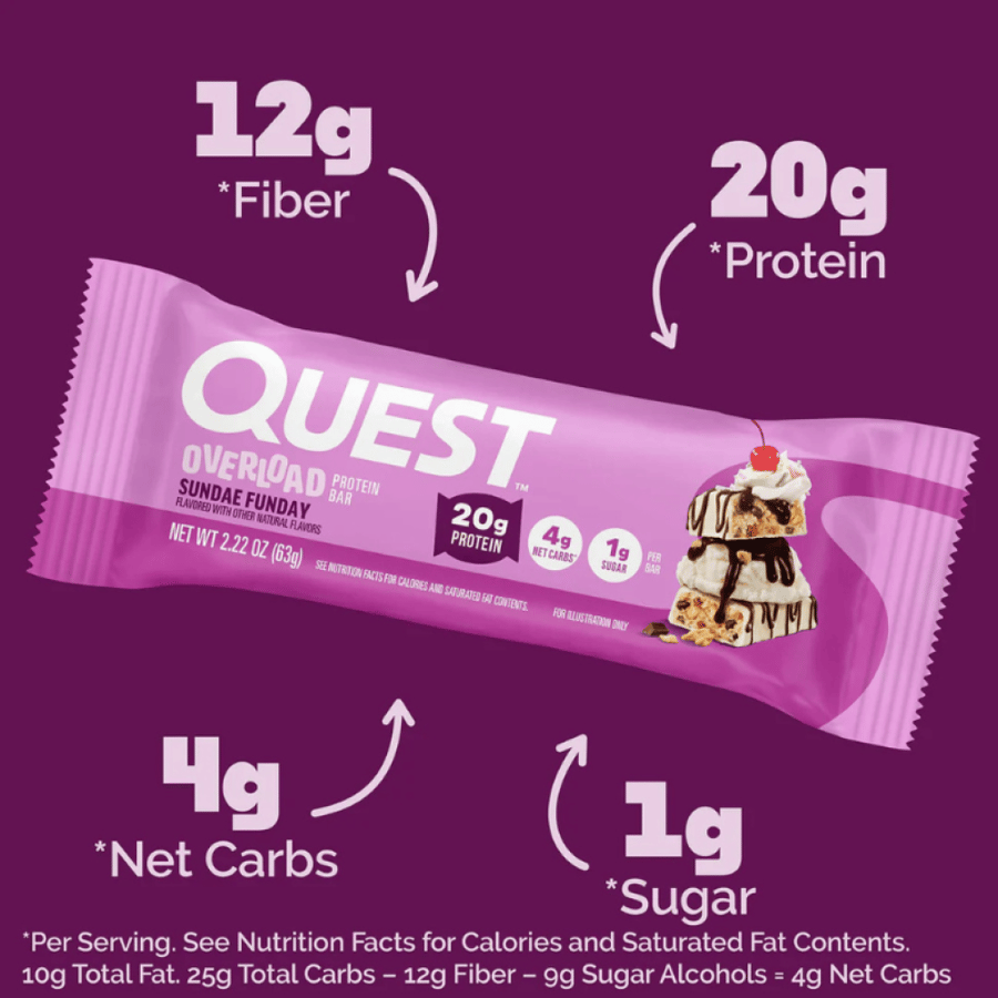 كويست بروتين بار اوفرلود سانداي فانداي 63 جم - كرتون 12 حبة - Quest Nutrition Protein Bar Box