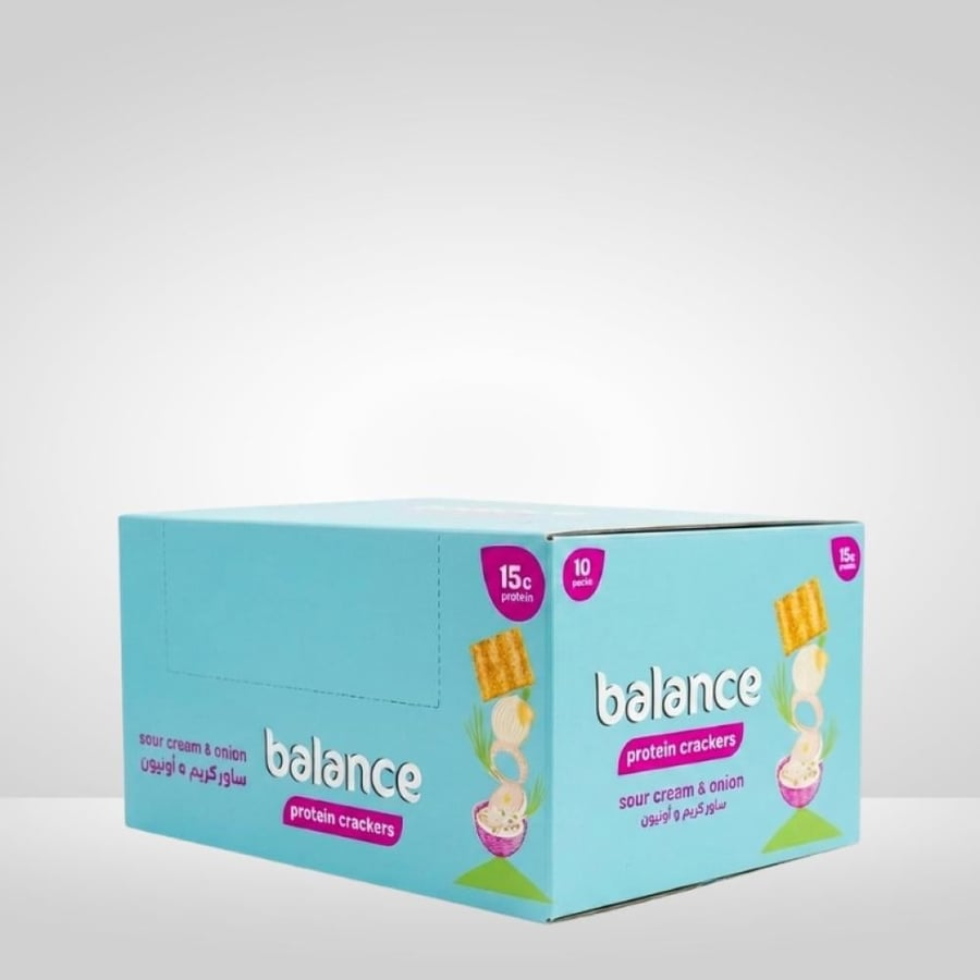 بالانس بروتين كراكرز كريمة حامضة وبصل 70جم كرتون 10 حبة - Balance Protein Crackers Sour Cream & Onion 70g Box 10 Pieces