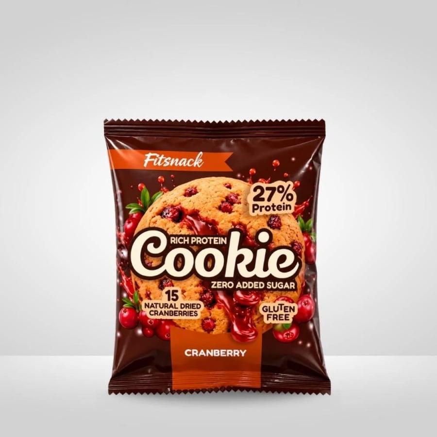 كوكيز بروتين من فيت سناك نكهة توت بري 65جم كرتون 10 حبة - Fitsnack Rich Protein Cookie Cranberry 65g Box 10 Pieces