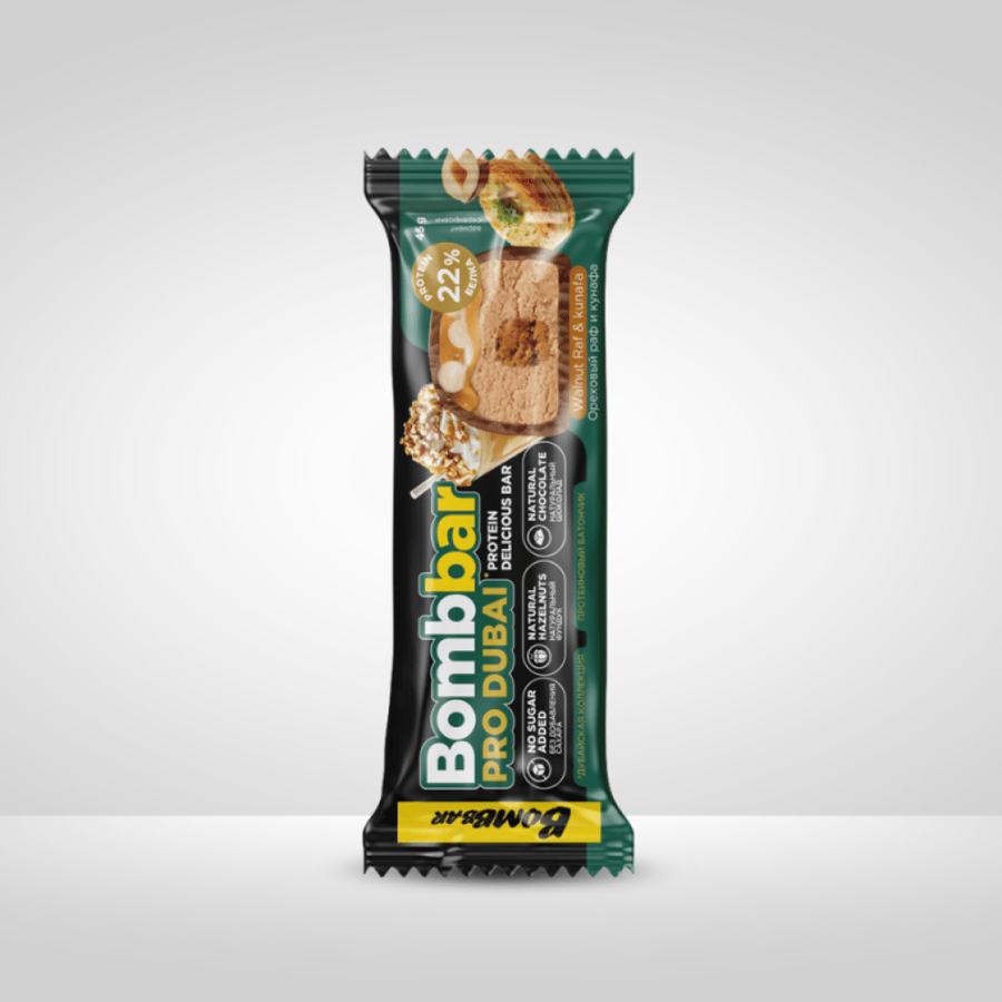 بروتين بار بومبار برو دبي بالجوز والكنافة 45جم - Bombbar Pro Dubai Protein Bar