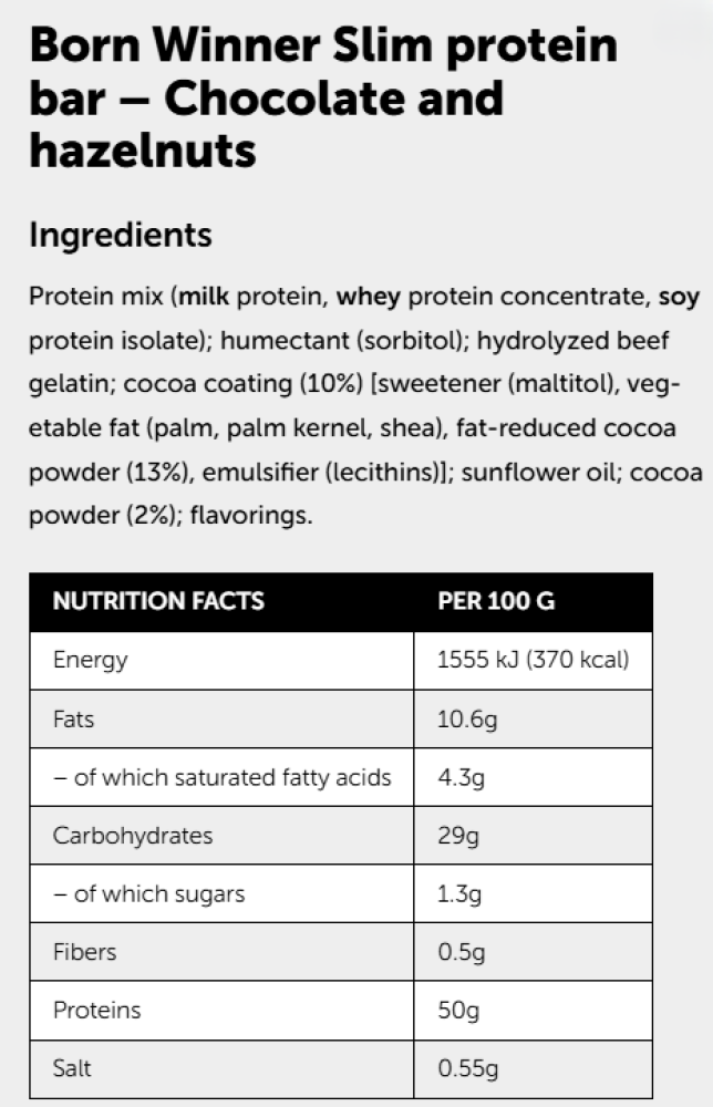 بروتين بار من بورن وينر عالي البروتين نكهة شوكليت بندق 50جم - Born Winner High Protein Bar Chocolate Hazelnut 50g