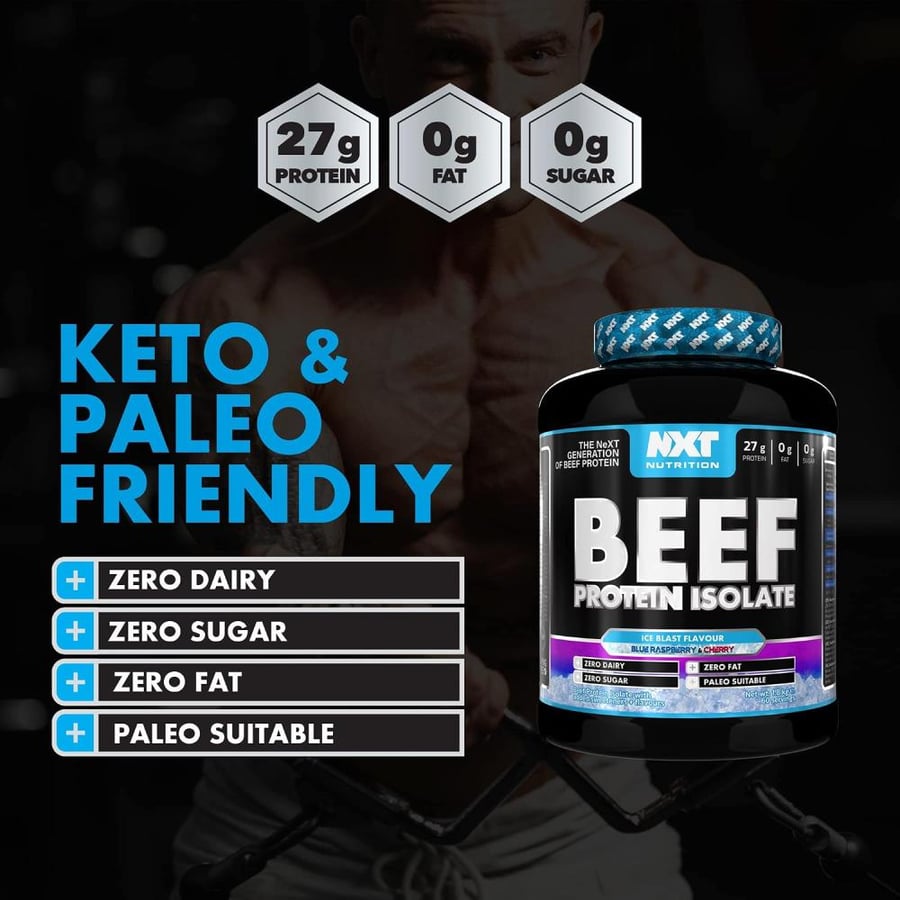 بيف بروتين ايزوليت من نكست نكهة ايس بلاست توت أزرق وكرز 1.8 كجم - NXT Nutrition Beef Protein Isolate Ice Blast 1.8k