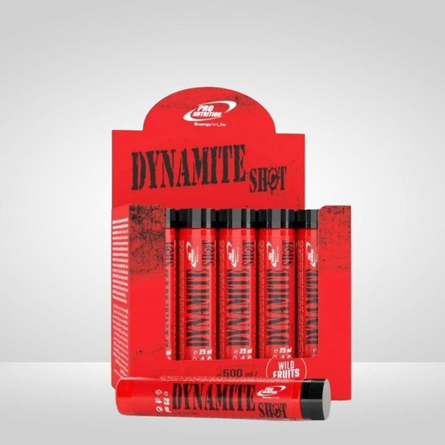 بري وورك اوت شوت امبولات ديناميت من برو نيوتريشن نكهة التوت البري 25 مل كرتون 20 حبة - Pro Nutrition Dynamite Shot Wild Berries 25ml Box 20 Pieces
