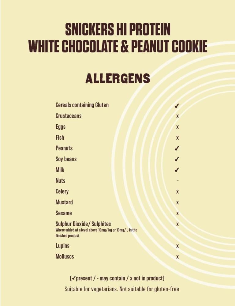 كوكيز عالي البروتين من سنيكرز وايت شوكليت بينت 60جم كرتون 12 حبة - Snickers High Protein Cookies White Choc Peanut 60g Box 12 Pieces