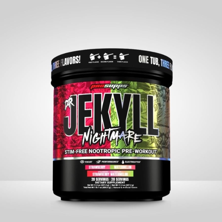 مكمل طاقة دكتور جيكيل نايتمير من بروسابس فراولة & بطيخ 40 سيرف - Pro Supps DR JEKYLL Nightmare Stim-Free Nootropic Pre-Workout Strawberry & Watermelon 40 Servings