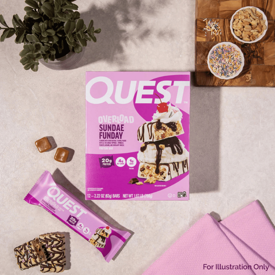 كويست بروتين بار اوفرلود سانداي فانداي 63 جم - كرتون 12 حبة - Quest Nutrition Protein Bar Box