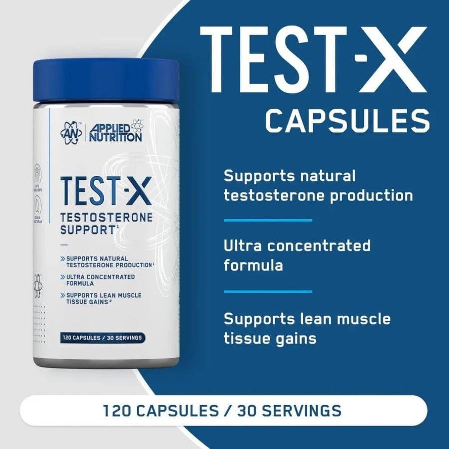 كبسولات تيست إكس لدعم التستوستيرون الطبيعي من ابلايد نيوتريشن 120 كبسولة - Applied Nutrition Test-X 30 Servings