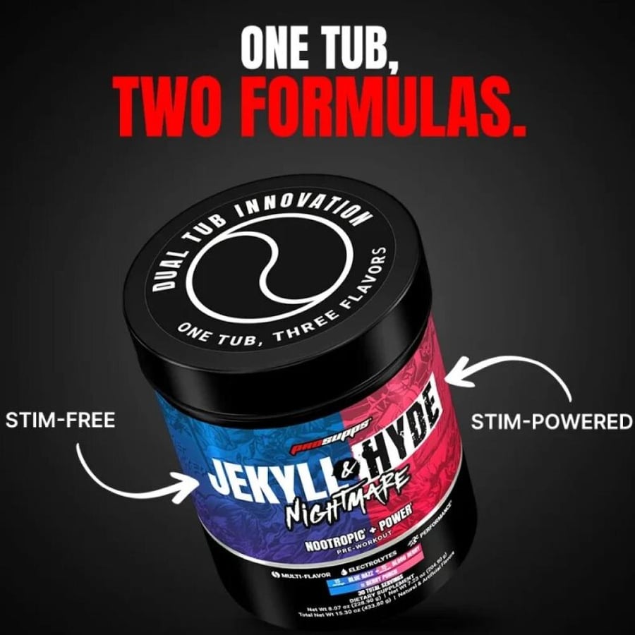 مكمل طاقة جيكيل هايد نايتمير من بروسابس توت أزرق & توت أحمر 40 سيرف - Pro Supps JEKYLL&HYDE Nightmare Nootropic + Power Pre-Workout Blue Razz & Blood Berry 40 Servings