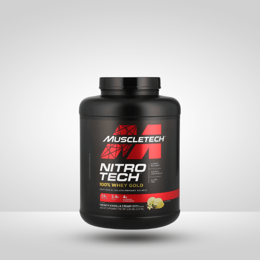 ماسل تيك‏, Nitro-Tech ™ مصل اللبن الذهبي 100٪ ، كريمة الفانيليا الفرنسية ، 5 رطل (2.27 كجم)