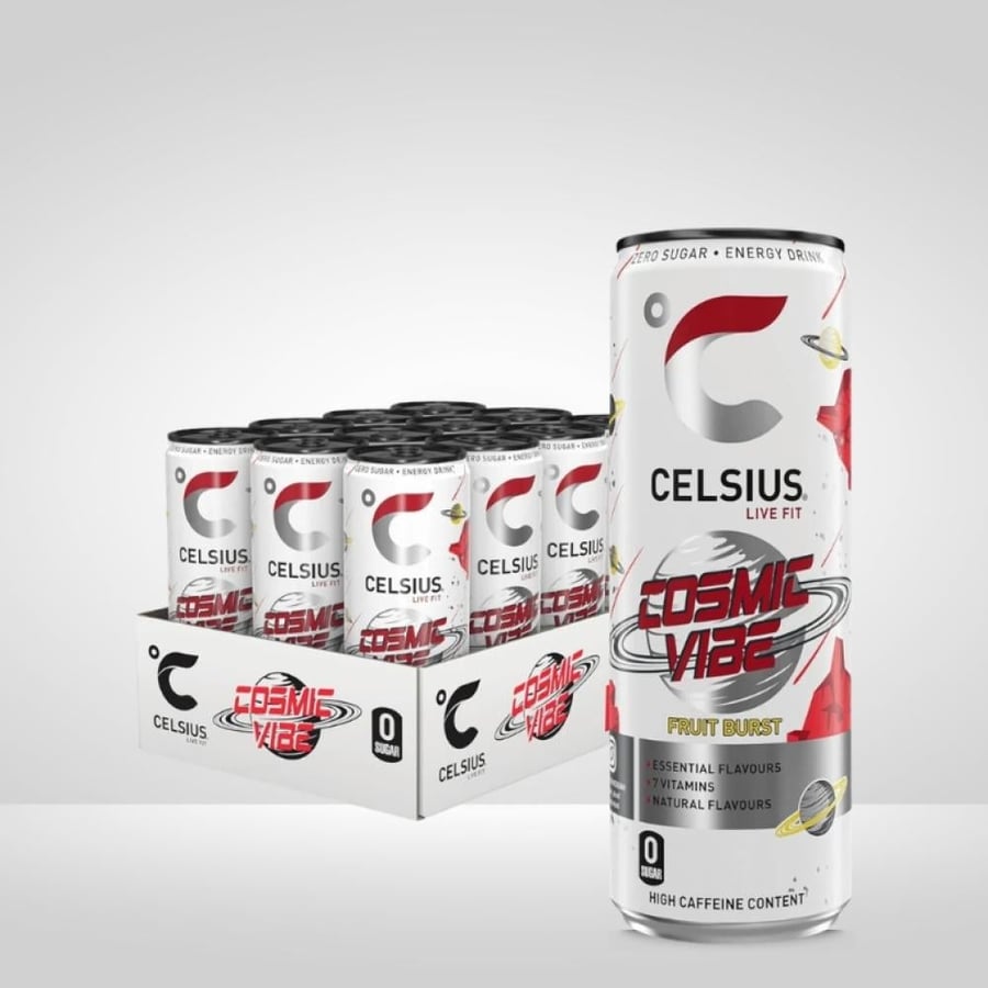 مشروب طاقة سلسيوس كوزميك فايب فواكه 355مل كرتون 12 حبة - Celsius energy drink Cosmic Vibe Fruit Burst 355ml Box 12 Pieces