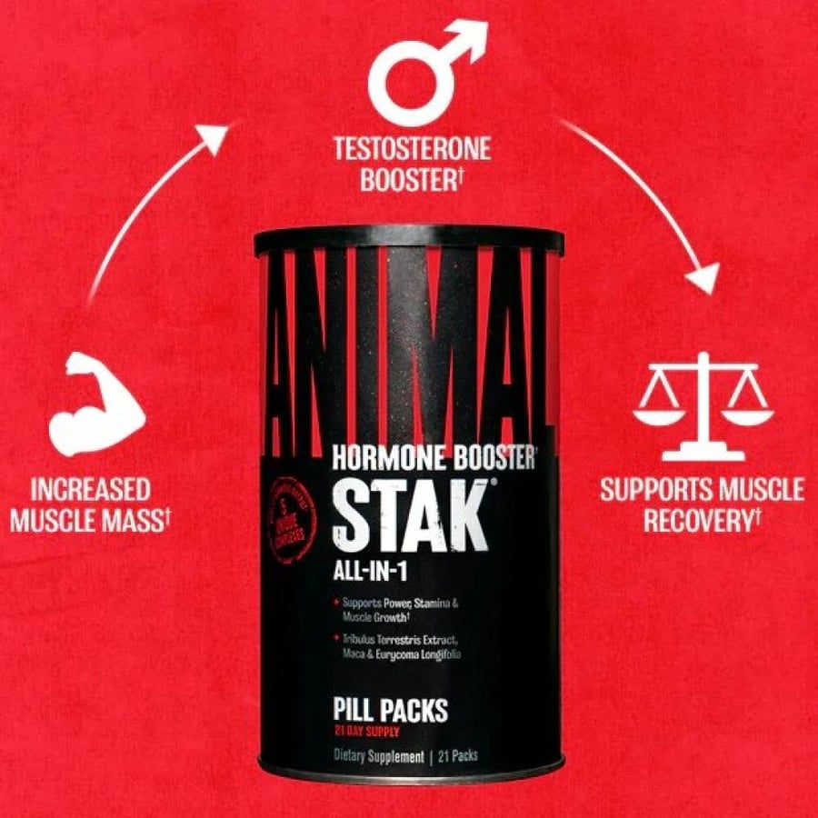 أنيمال ستاك اول ان وان محفز الهرمونات وبناء العضلات المتكامل 21 ظرف - Animal Stak Muscle Booster All-In-1 21 Pill Packets