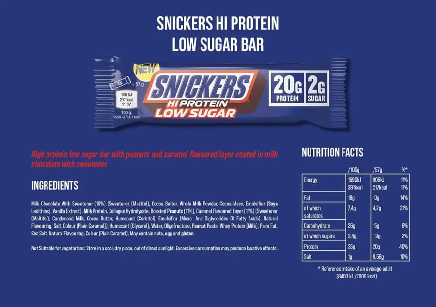 سنيكرز بروتين بار قليل السكر اوريجينال 60جم - كرتون 12 حبة - Snickers Protein Bar Box