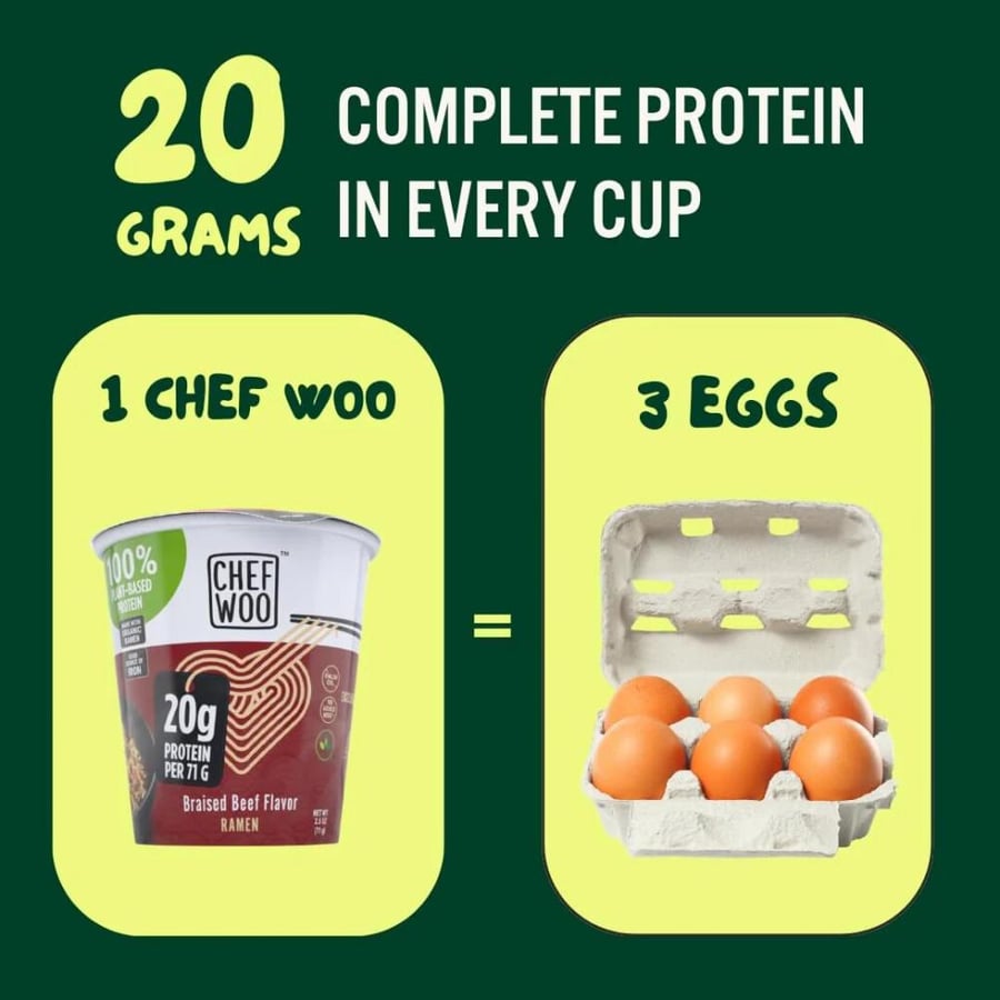نودلز رامن بروتين من شيف وو دجاج مشوي 71جم كرتون 12 حبة - CHEF WOO Protein Ramen Noodles Roasted Chicken 71g Box 12 Pieces