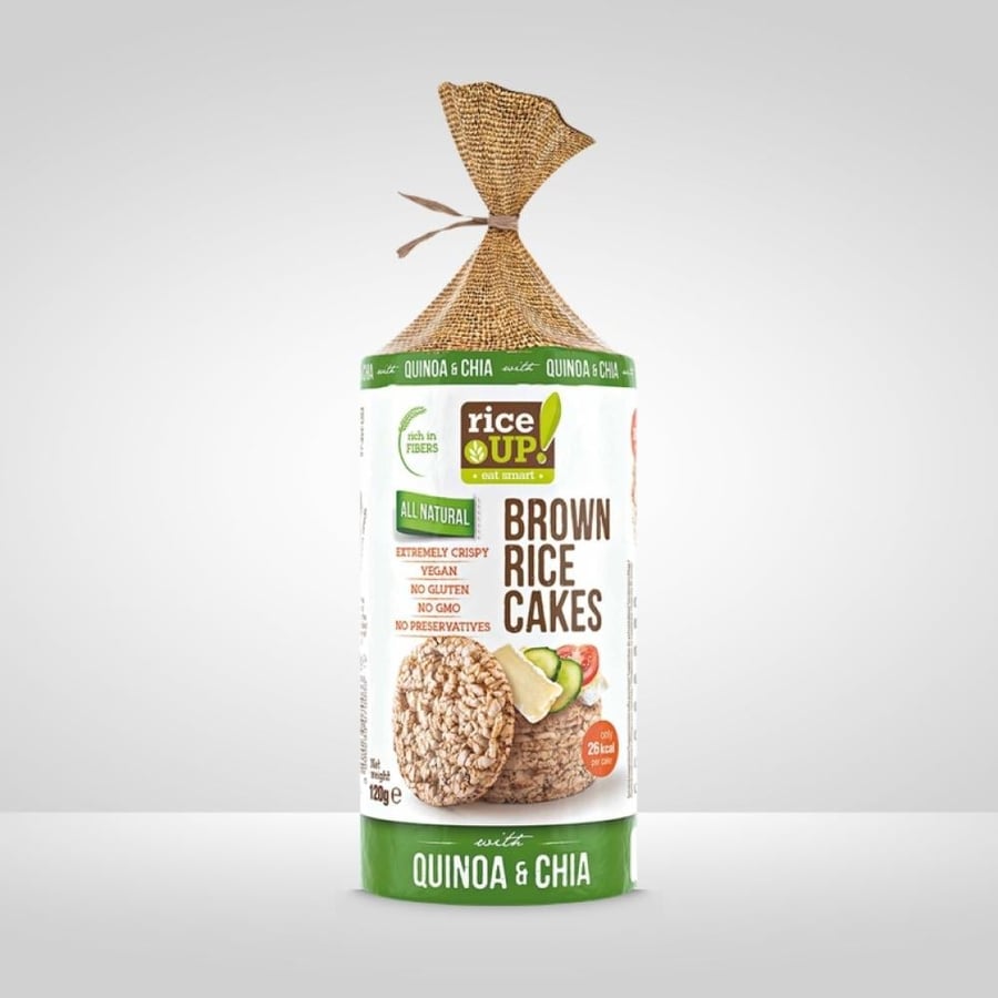 كعك الأرز البني المقرمش من رايس أب بنكهة الكينوا والشيا 120جم - Rice Up Brown Rice Cakes Quinoa & Chia 120g