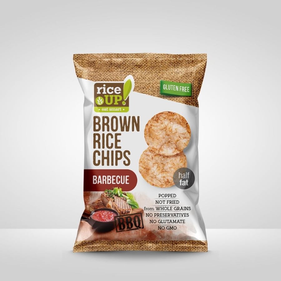 شيبس الأرز البني المقرمش من رايس أب بنكهة الباربيكيو 60جم - Rice Up Brown Rice Chips BBQ 60g