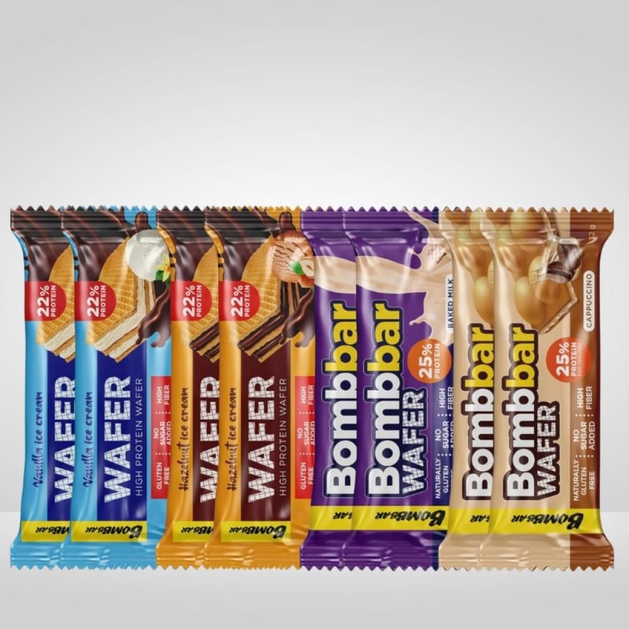 باكج ويفر بروتين بومبار المتنوع (8 حبات) - Bombbar Protein Wafers Variety Bundle