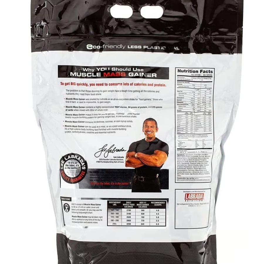 مسل ماس جينر بروتين من لابرادا نيوتريشن نكهة شوكليت 12 باوند - Labrada Nutrition Muscle Mass Gainer Chocolate 12lb