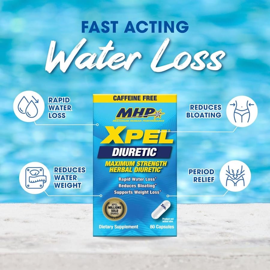 إم إتش بي اكسبل عشبي مدر للبول خالٍ من الكافيين 80 كبسولة 20 سيرف - MHP Xpel Strength Diuretic Water Pills Caffeine Free 80 capsules 20 servings