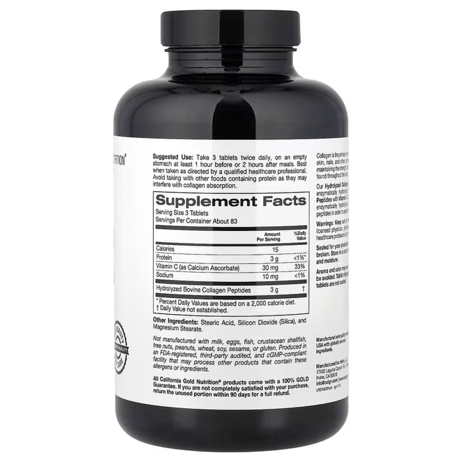 بيبتيدات الكولاجين المتحللة نوع 1و3 مع فيتامين سي 250 قرص - Califronia Gold Nutrition