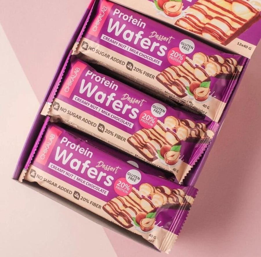 بروتين ويفر من شيكالاب كريمة مكسرات ميلك شوكليت 40 جم كرتون 12حبة - Chikalab Protein Wafer Creamy Nut Milk Chocolate 40 g Box 12 Pieces