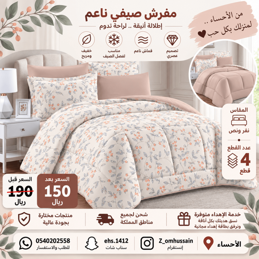 مفرش نفر ونفرونص فيه ٤ قطع