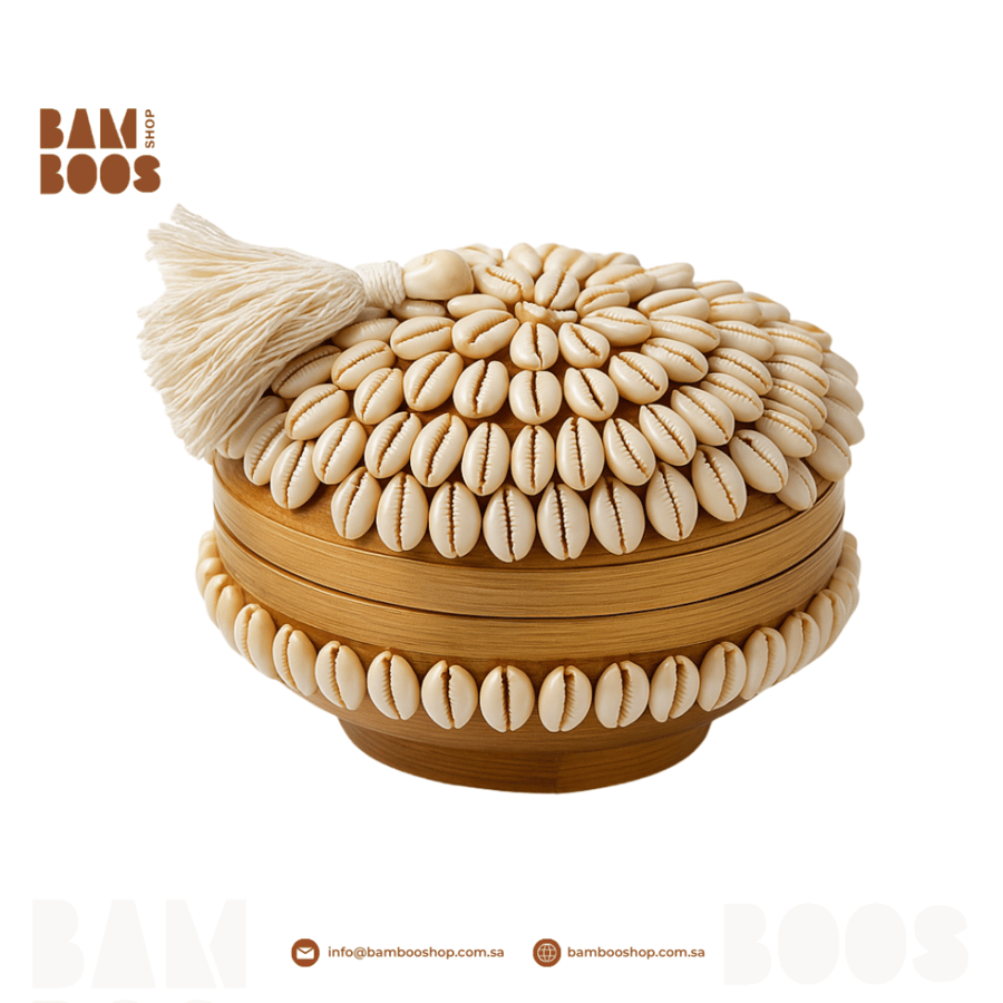 علب بامبو مزين بالقواقع دائري