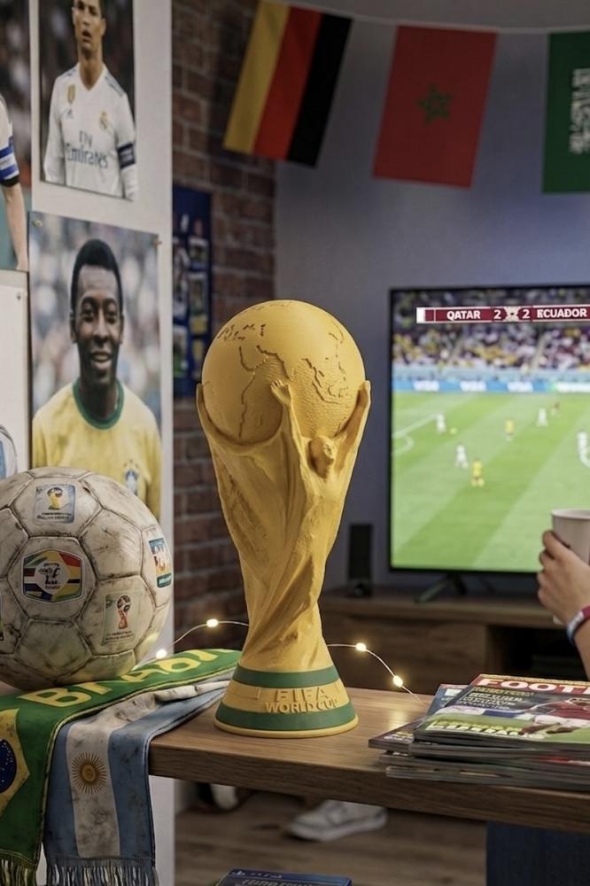 مجسم كأس العالم الذهبي المميز – تحفة ديكور لعشاق كرة القدم والمباريات