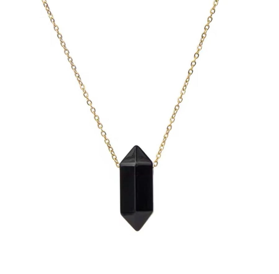 قلادة حجر عقيق اسود اوبسايدن ( Obsidian )