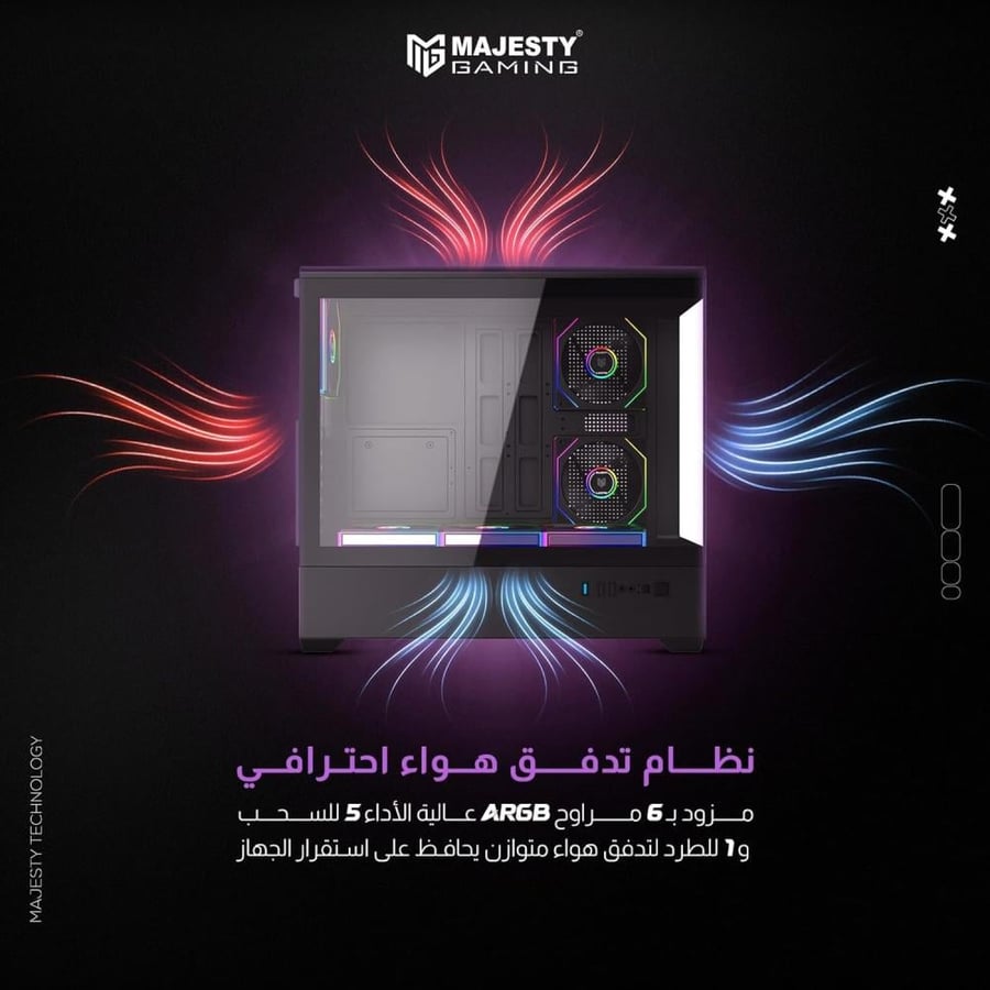 MAJESTY RAAD GAMING CASE WITH 6 ARGB FANS AND HUB (Black)