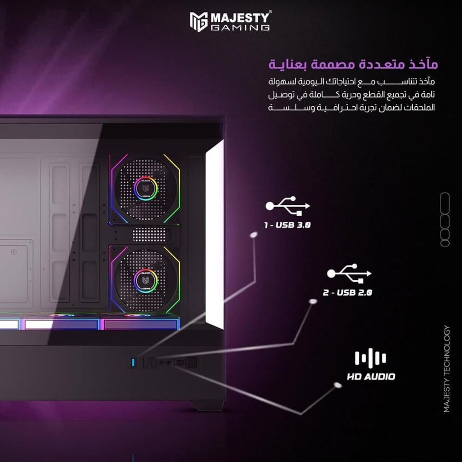 MAJESTY RAAD GAMING CASE WITH 6 ARGB FANS AND HUB (Black)