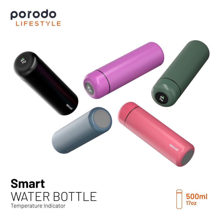 حافظة سوائل ذكية من بورودو مع مؤشر درجة الحرارة 500 مل -  Porodo smart water bottle with temperature indicator 500ml