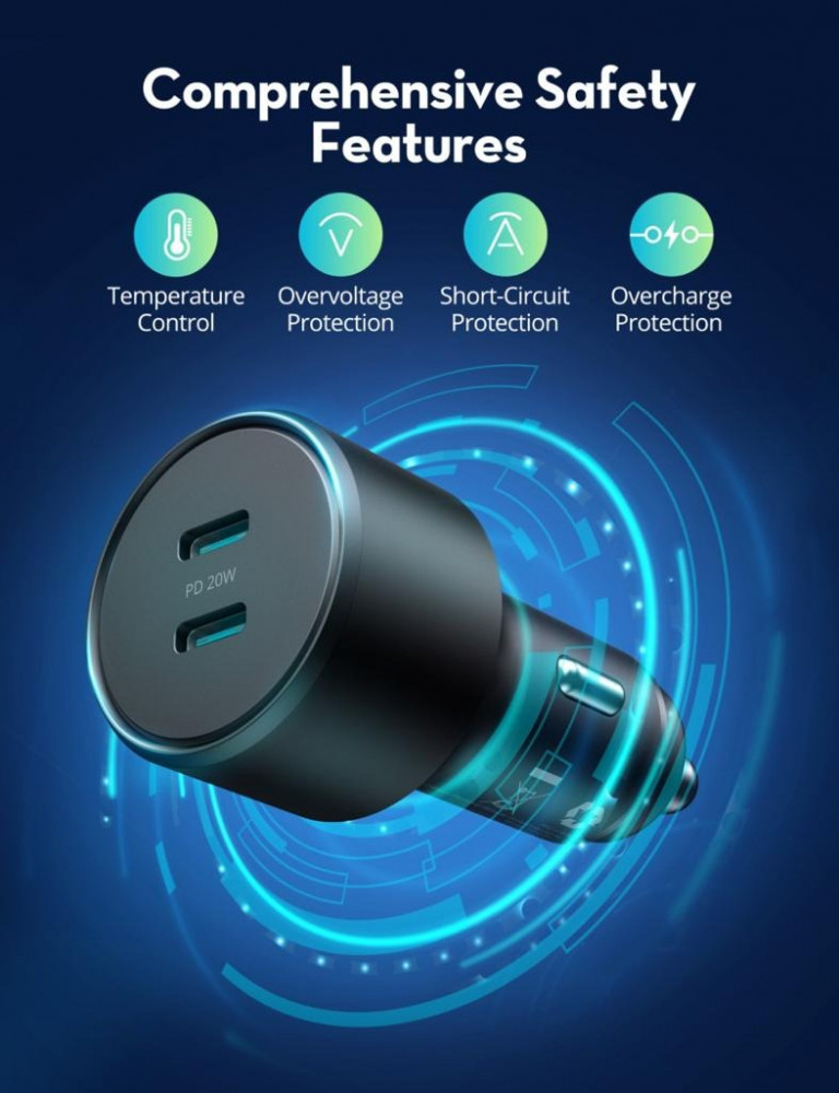 شاحن سيارة راف باور بايونير 50 واط بمنفذين USB-C