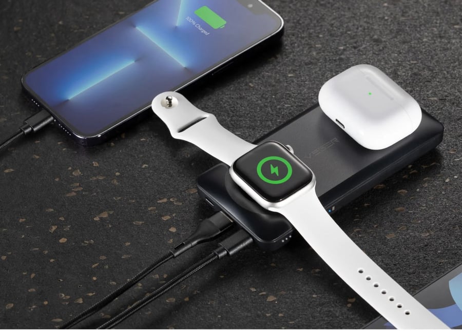 باور بانك VEGER Dual Wireless PD سريع 10000 مللي أمبير PD22.5W + MagSafe لأجهزة iPhone / iWatch / Ear Pods أسود
