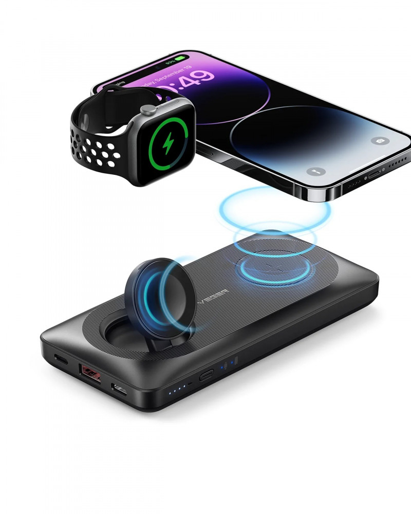 باور بانك VEGER Dual Wireless PD سريع 10000 مللي أمبير PD22.5W + MagSafe لأجهزة iPhone / iWatch / Ear Pods أسود