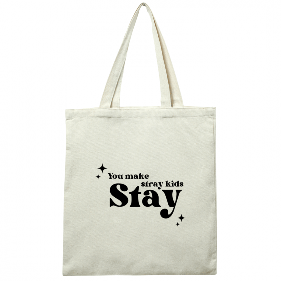 شنطة قماشية Tote bag بطباعة ستراي كيدز وعبارة You make stray kids stay