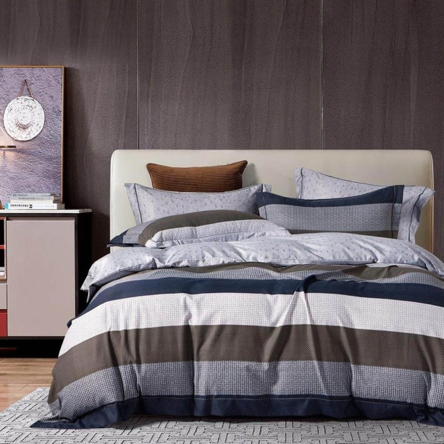 طقم لحاف فروتشي كينج 6 قطع أزرق غامق نقشة ملونة 260×240 سم
