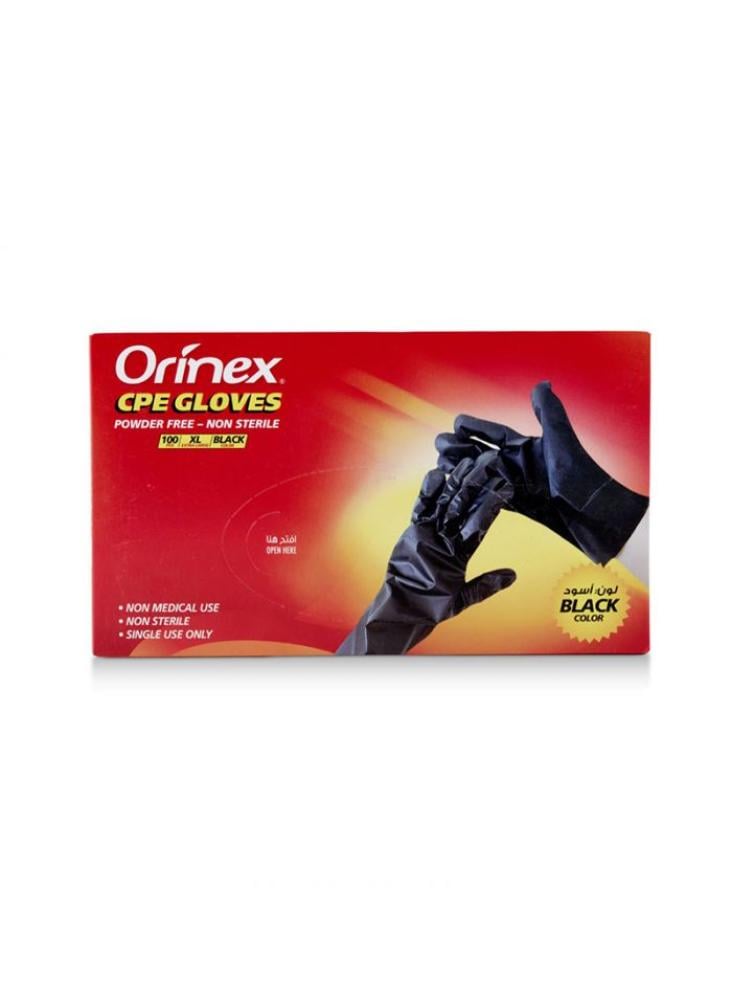 ORINEX CPE GLOVES POWDER FREE BLACK XL 100 PC