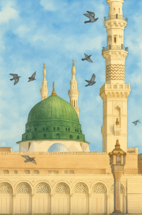 لوحة جدارية كانفاس لقبة المسجد النبوي مقاس 75×50 سم