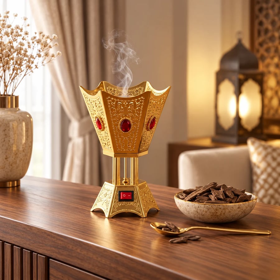 مبخرة كهربائية ريفورا REFURA RE-4633 للعود والبخور بتصميم تراثي فاخر - ذهبي