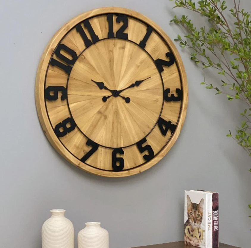 Wall clock with classic wooden design - size 80×80×6 cm