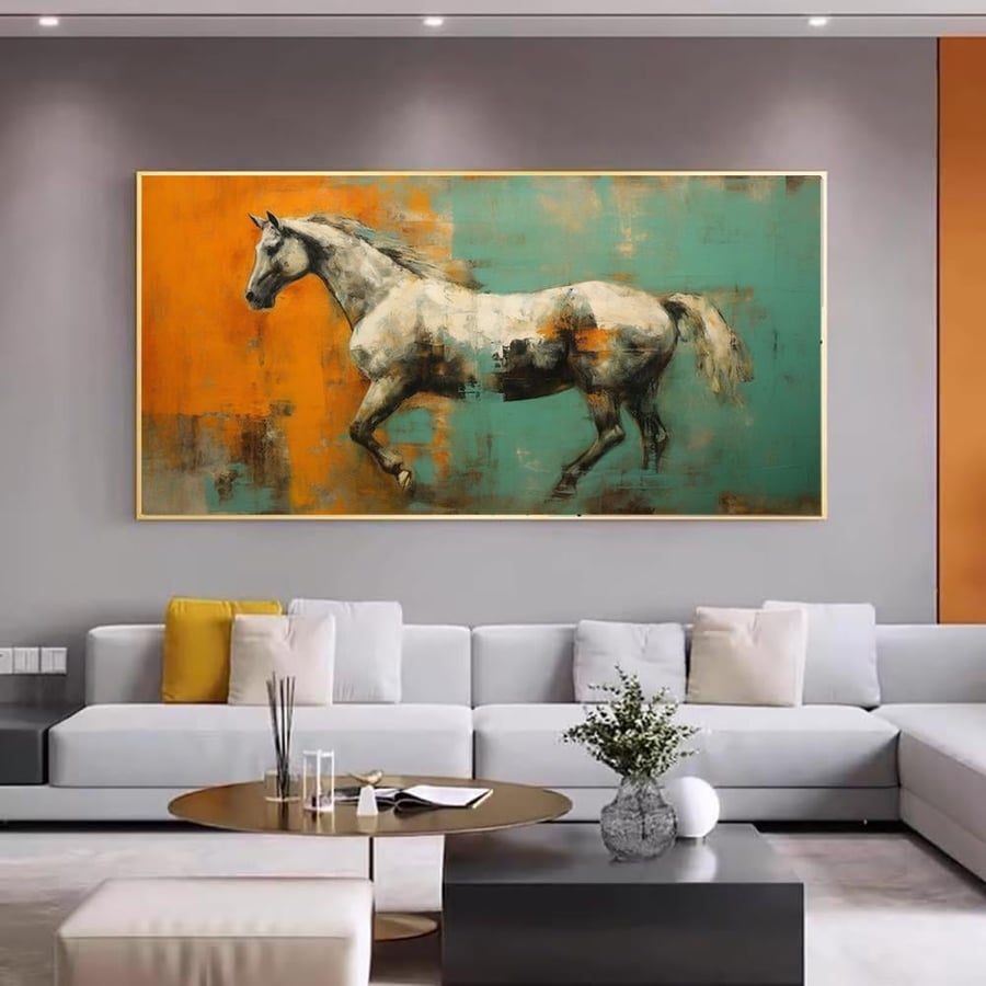 لوحة قماشية بتصميم خيل متعددة الألوان مقاس 70x140 سم