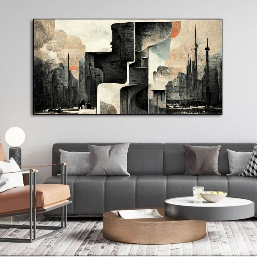 لوحة قماشية بتصميم الفن التجريدي مقاس 70x140 سم