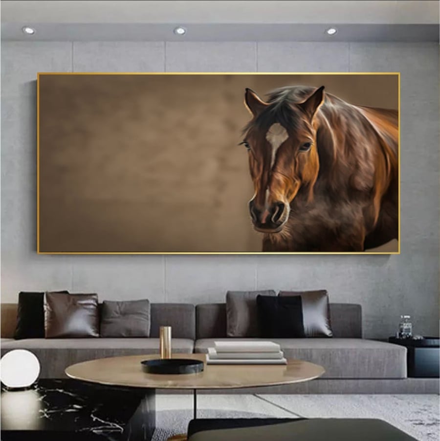 لوحة قماشية بتصميم خيل لون بني مقاس 70x140 سم