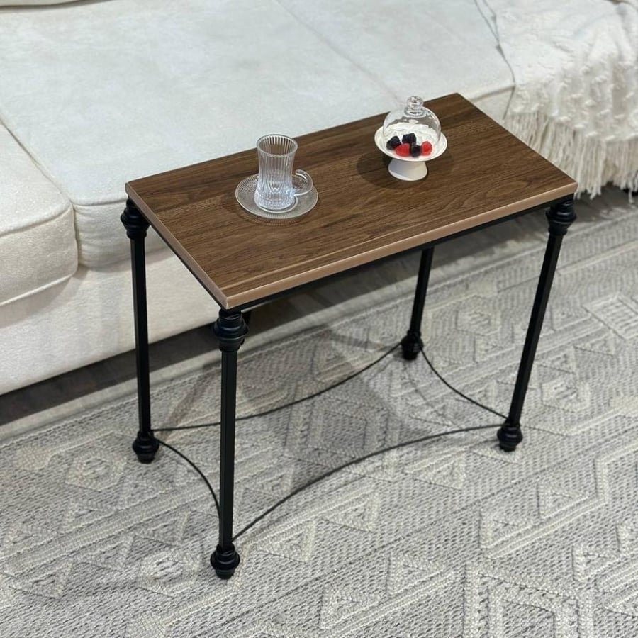 طاولة جانبية معدن وخشب بتصميم مميز باللون الاسود 55x60x30 سم