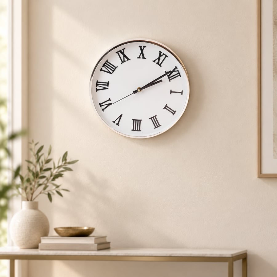 ساعة حائط دائرية بأرقام رومانية - 30×30 سم