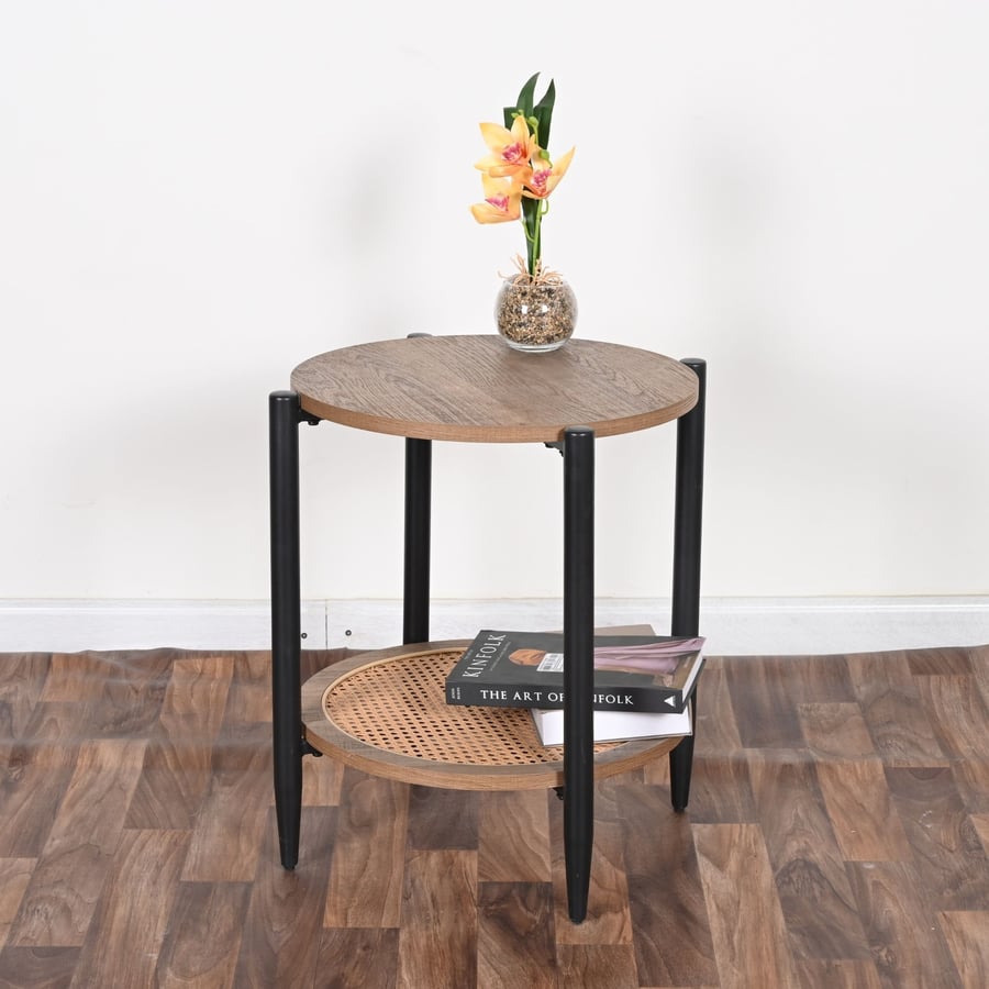 Side table wood two levels in brown color size 55x40 cm