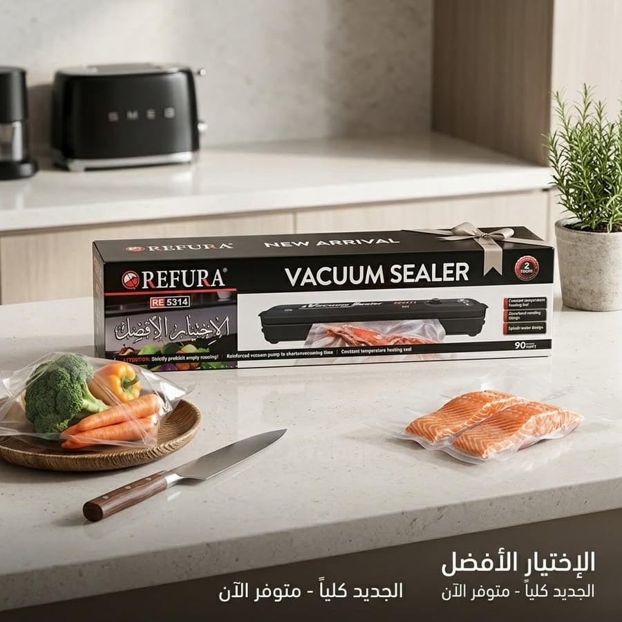 جهاز تفريغ الهواء وتغليف الطعام ريفورا REFURA RE-5314 لحفظ الأطعمة - أسود